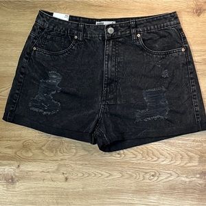 Refuge Denim Mom High Rise Distressed Black‎ Jean Shorts Juniors Size 9 NWT
